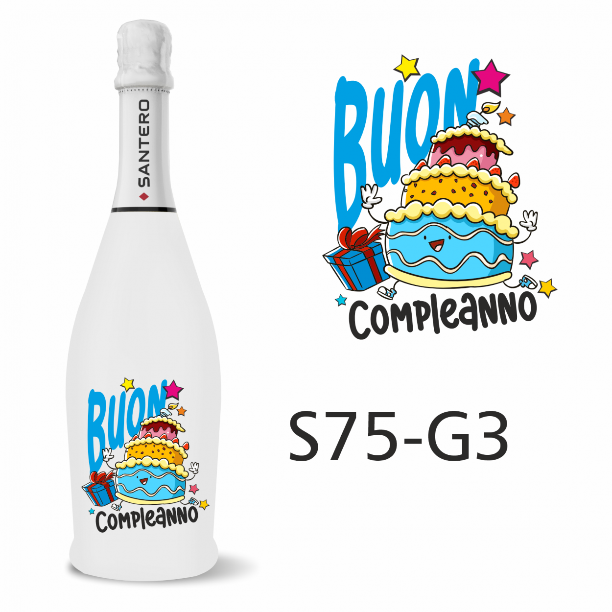 SPUMANTE EXTRA DRY WHITE LT0.75 SANTERO 9.5.8 BUON COMPLEANNO BLU
