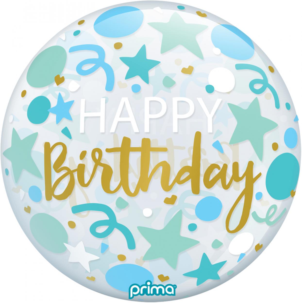 BUBBLE 20" HAPPY BIRTHDAY CON STELLE AZZURRE PS-BSTR-22-50-1
