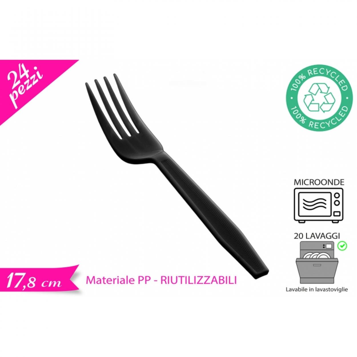 24 FORCHETTE RIUTILIZZABILI NERE – 17,8 CM 872745