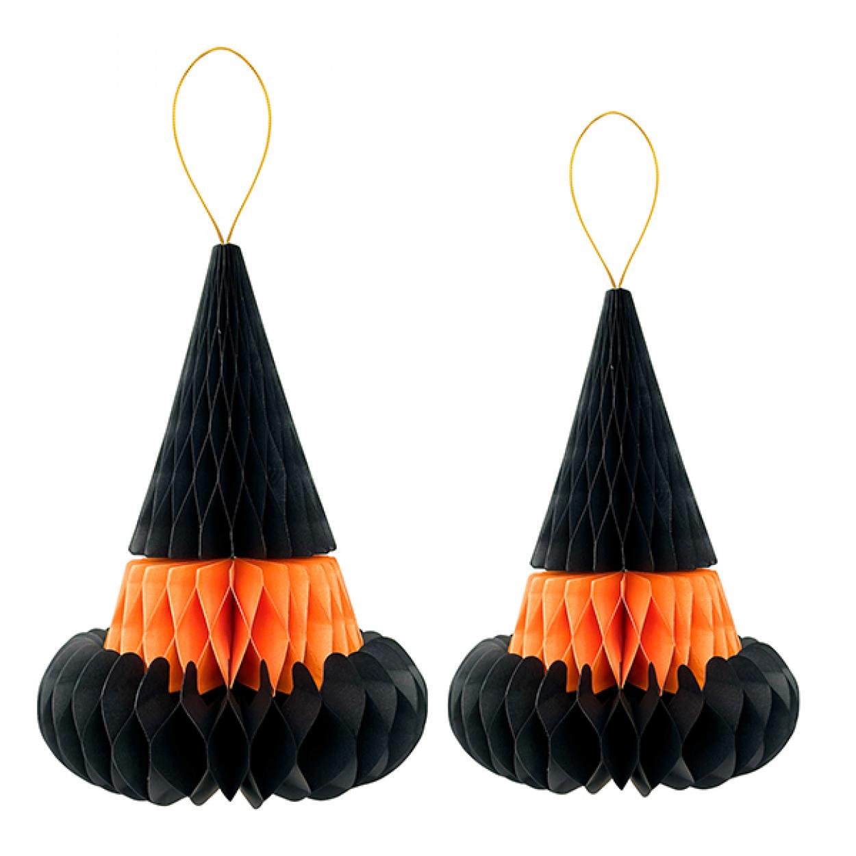 SET 2 DECORAZIONI CARTA A NIDO D'APE CAPPELLI DA STREGA HALLOWEEN 40882