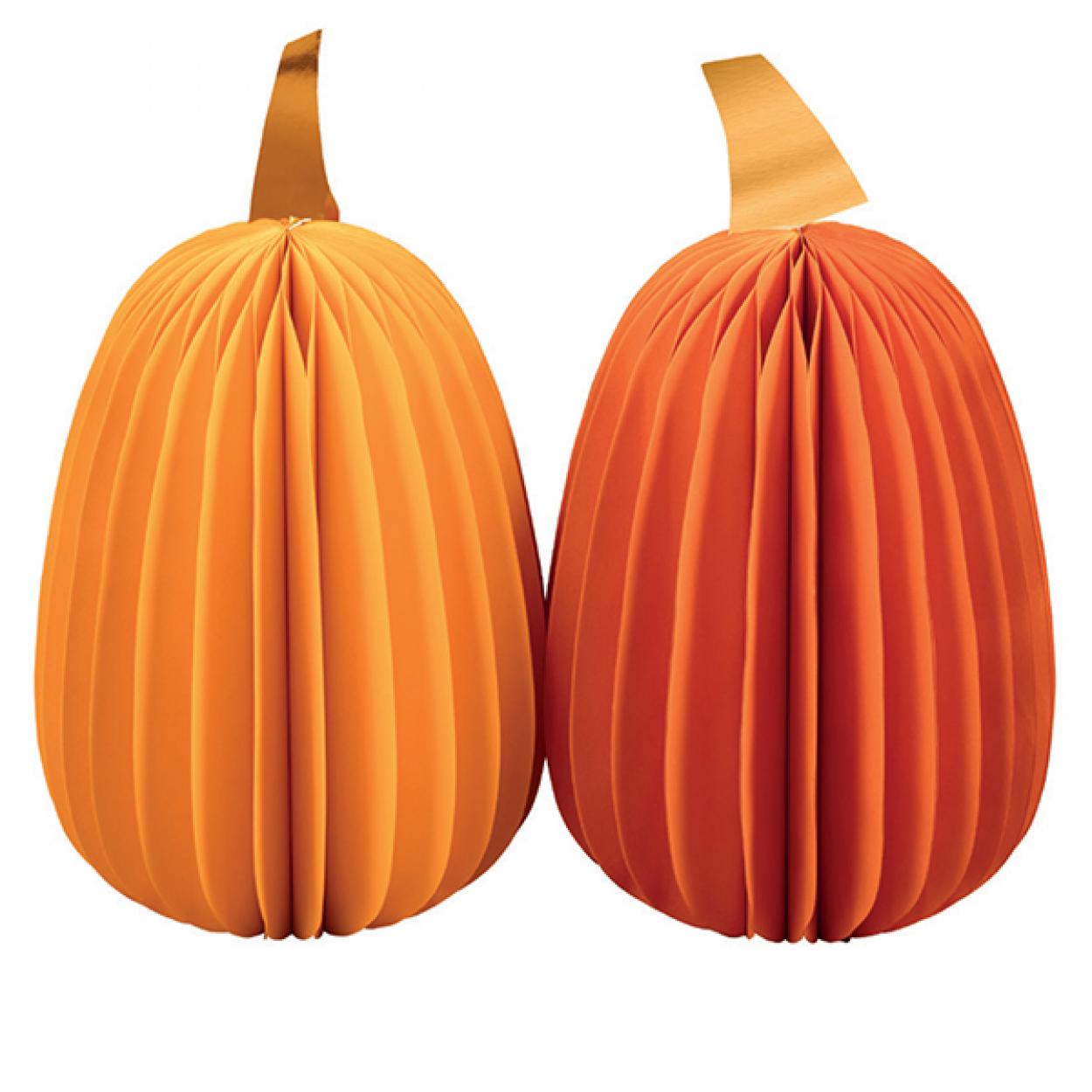 SET 2 DECORAZIONI CARTA A NIDO D'APE ZUCCHE 2 COLORI 25 CM 40881
