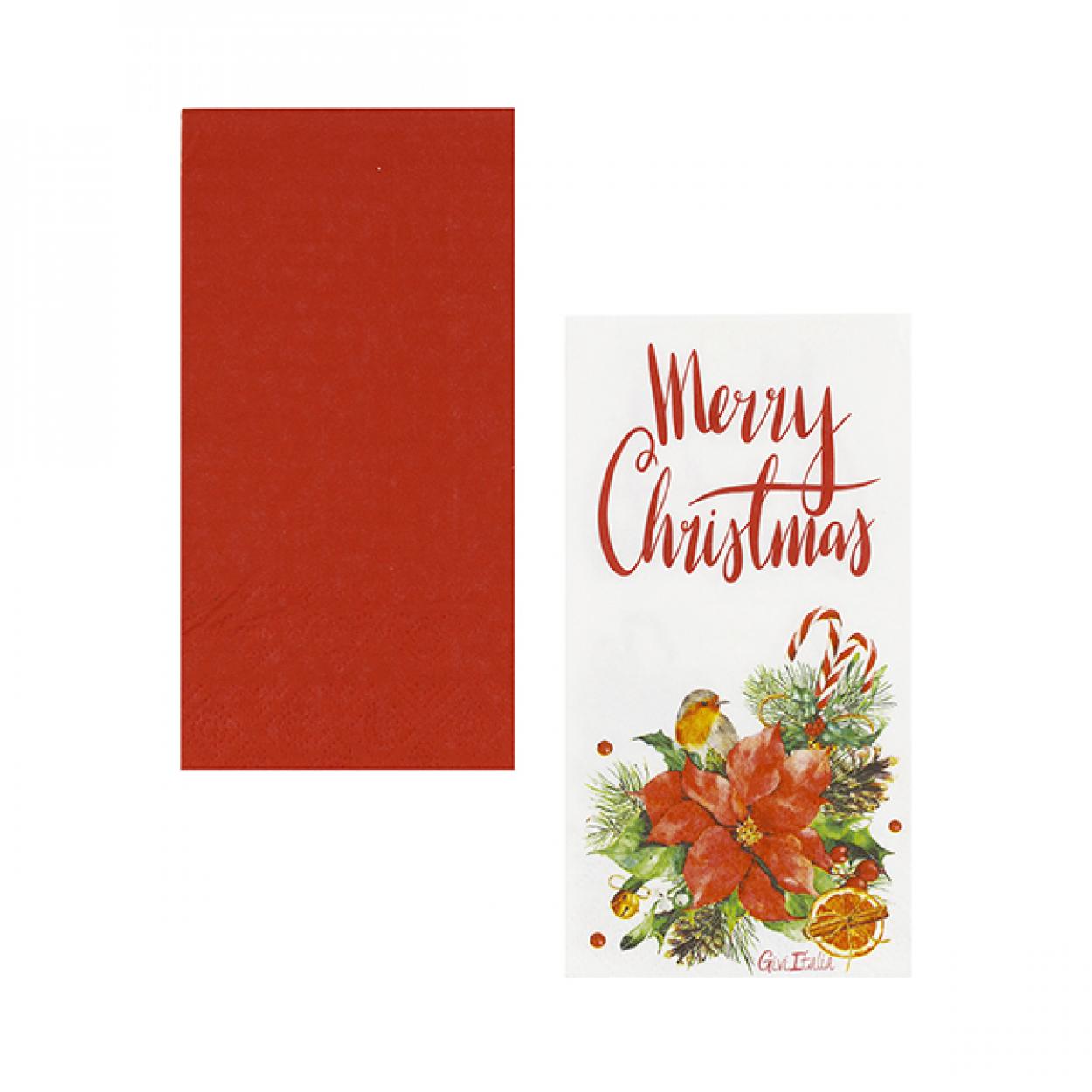 16 TOVAGLIOLI NATALE REGALI E MONO COLORE ROSSO 33X33 CM 41518