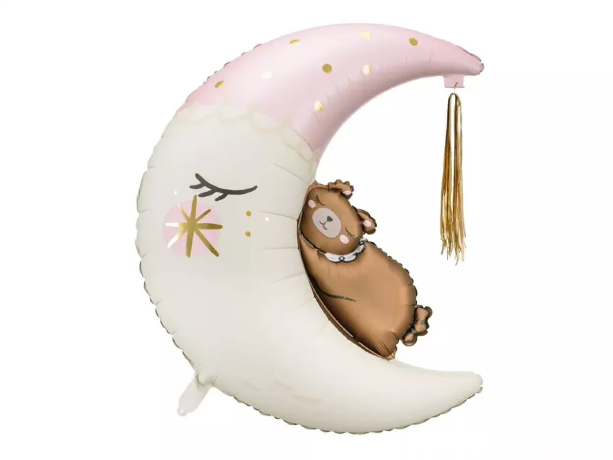 FOIL SUPER SHAPE TEDDY BEAR ON THE MOON ROSA 86 CM FB196