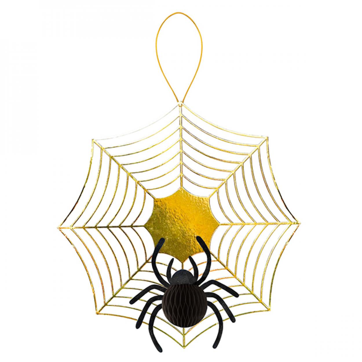 DECORAZIONE CARTA HALLOWEEN RAGNATELA ORO CON RAGNO 30/15 CM 40880