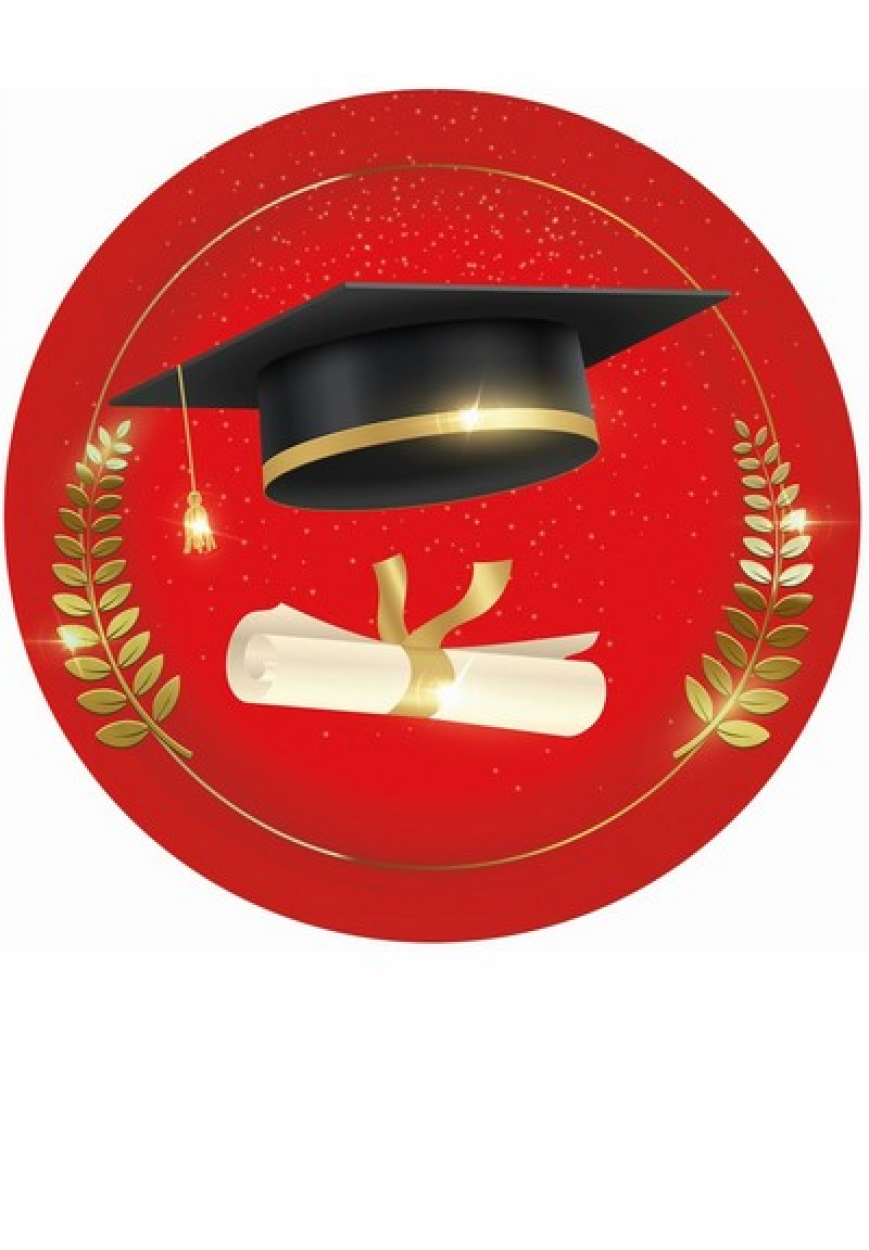 PIATTO CARTA LAUREA TOCCO E DIPLOMA 23 CM - 8 PZ 5IT550018