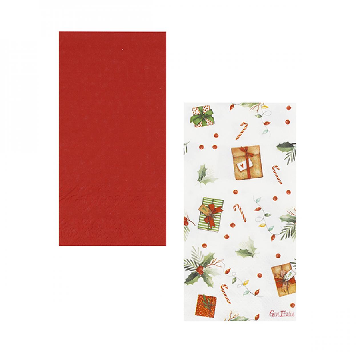 16 TOVAGLIOLI NATALE REGALI E MONO COLORE ROSSO 33X33 CM 41517
