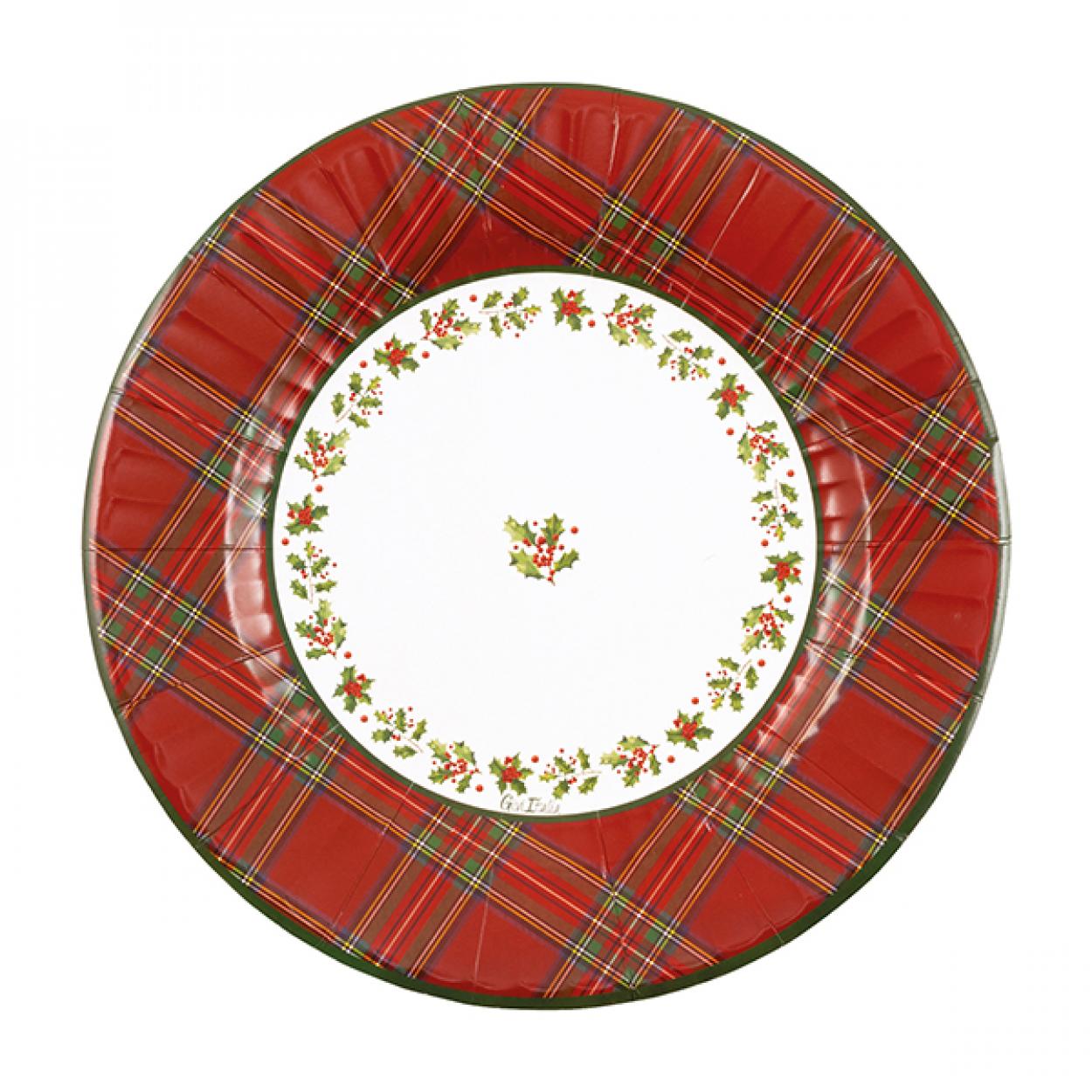 8 PIATTI CARTA NATALE CON FANTASIA SCOZZESE 27 CM 64783