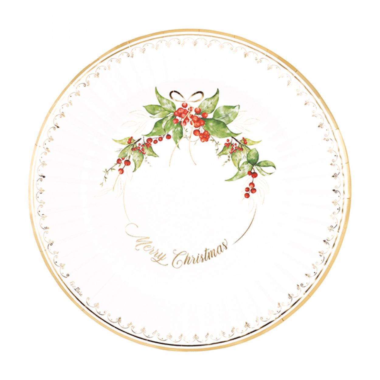 8 PIATTI CARTA NATALE CON FANTASIA GOLD GARLAND 27 CM 64777