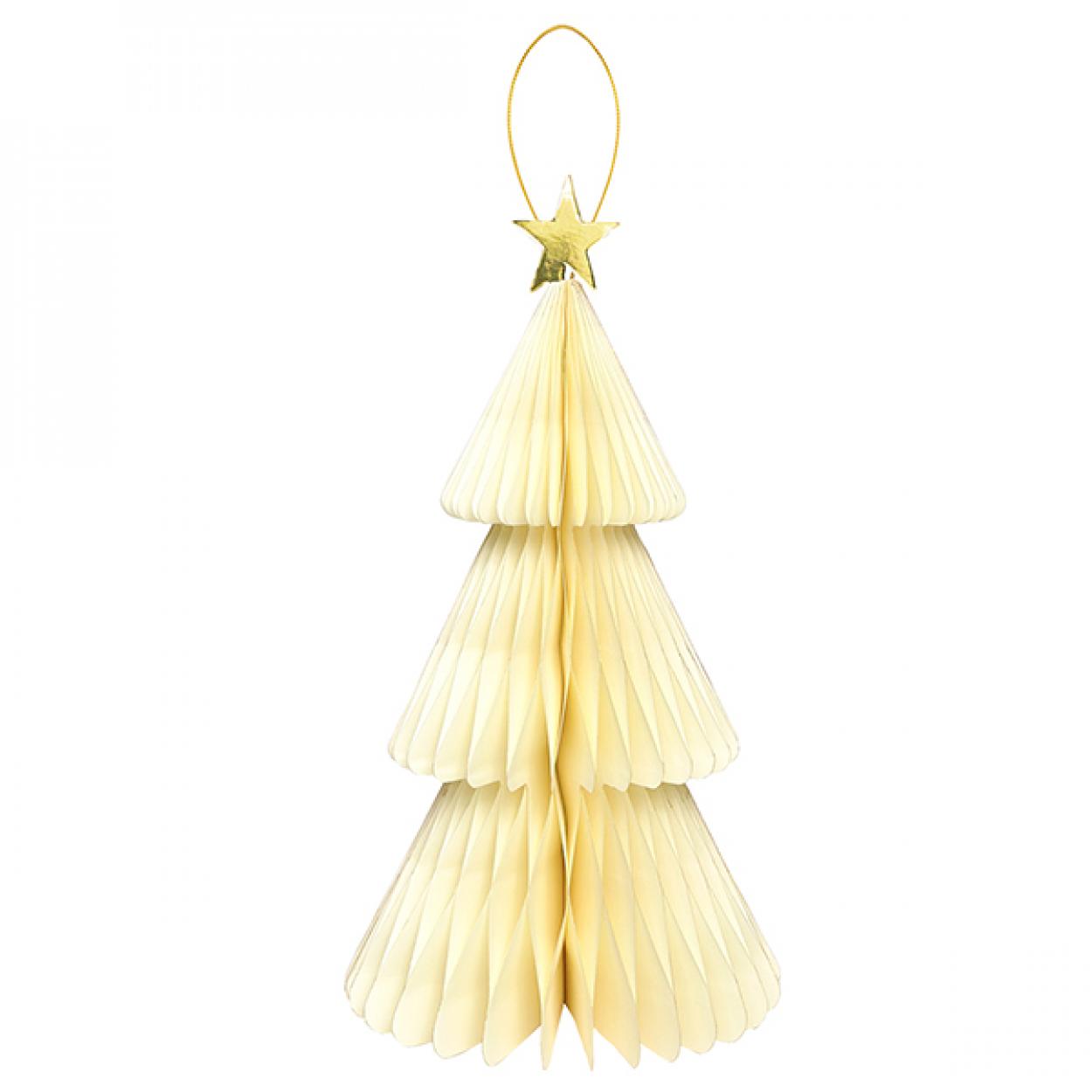 DECORAZIONE ALBERO IN CARTA A NIDO D'APE CM40 AVORIO CON STELLA 40837