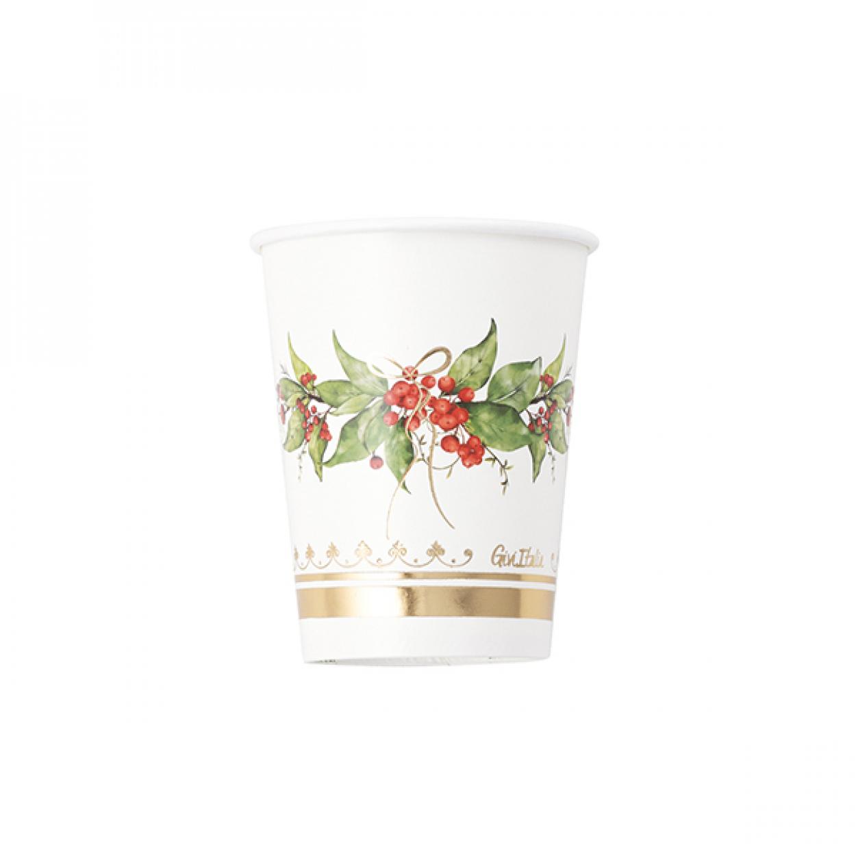 8 BICCHIERI CARTA NATALE CON FANTASIA GOLD GARLAND 64780