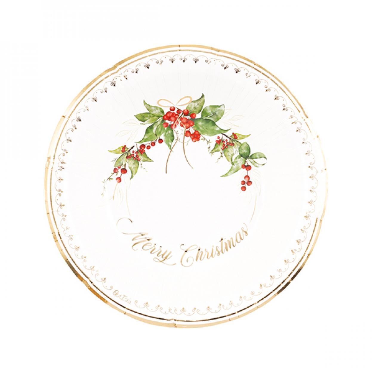 8 PIATTI CARTA NATALE CON FANTASIA GOLD GARLAND 24 CM 64779