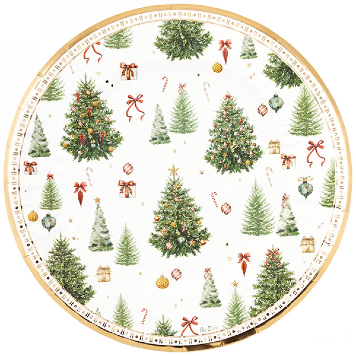 6 MAXI PIATTI CARTA NATALE CON FANTASIA "CHRISTMAS FOREST" 33 CM 64740