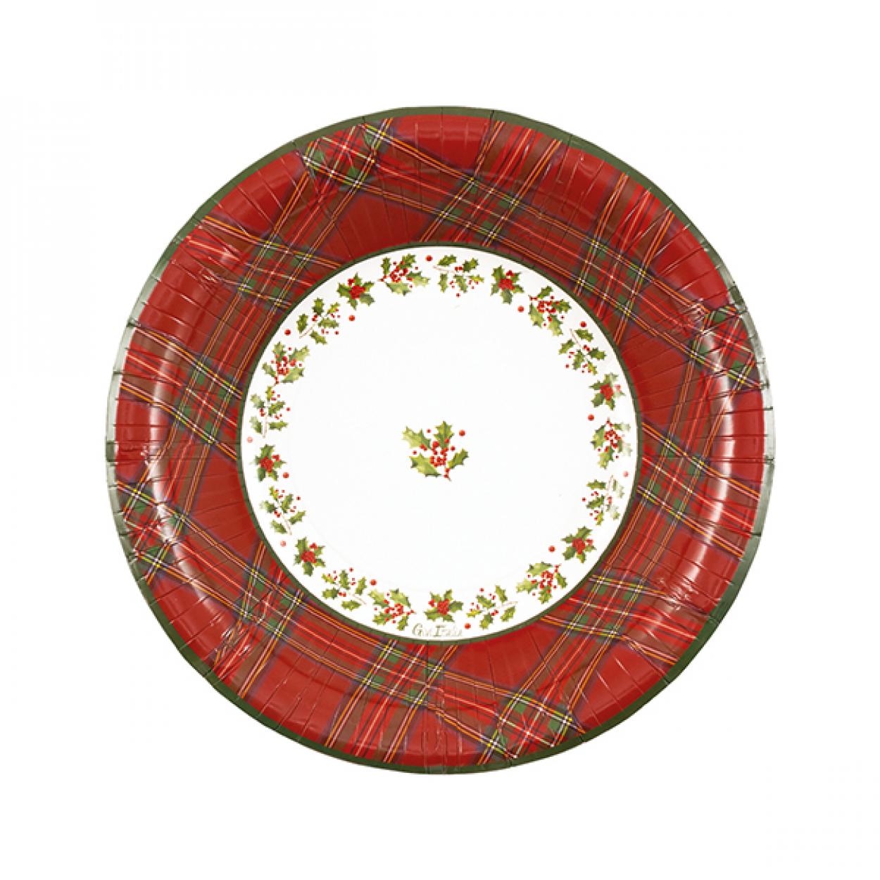 8 PIATTI CARTA NATALE CON FANTASIA SCOZZESE 24 CM 64785