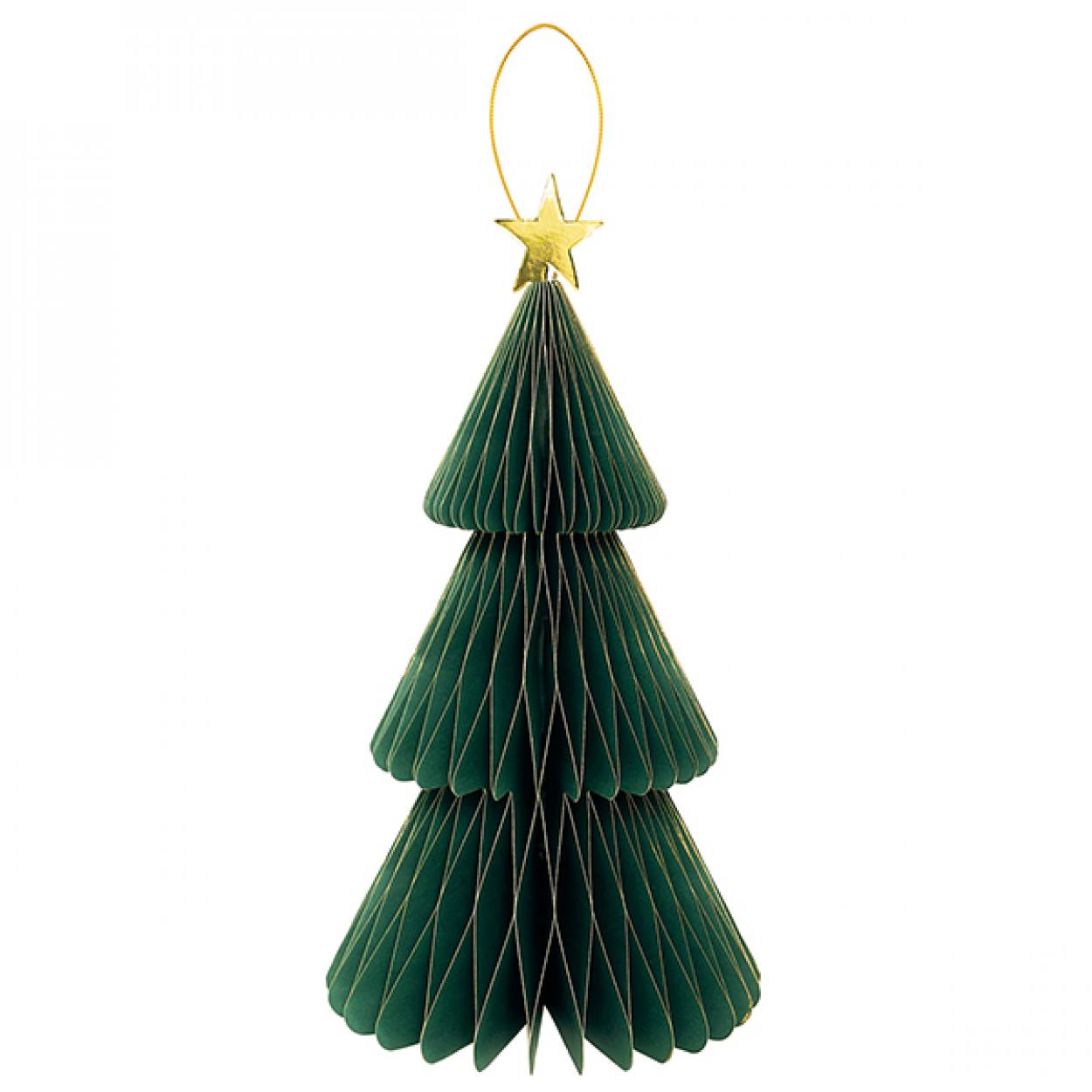 DECORAZIONE ALBERO IN CARTA A NIDO D'APE CM40 VERDE CON STELLA 40836