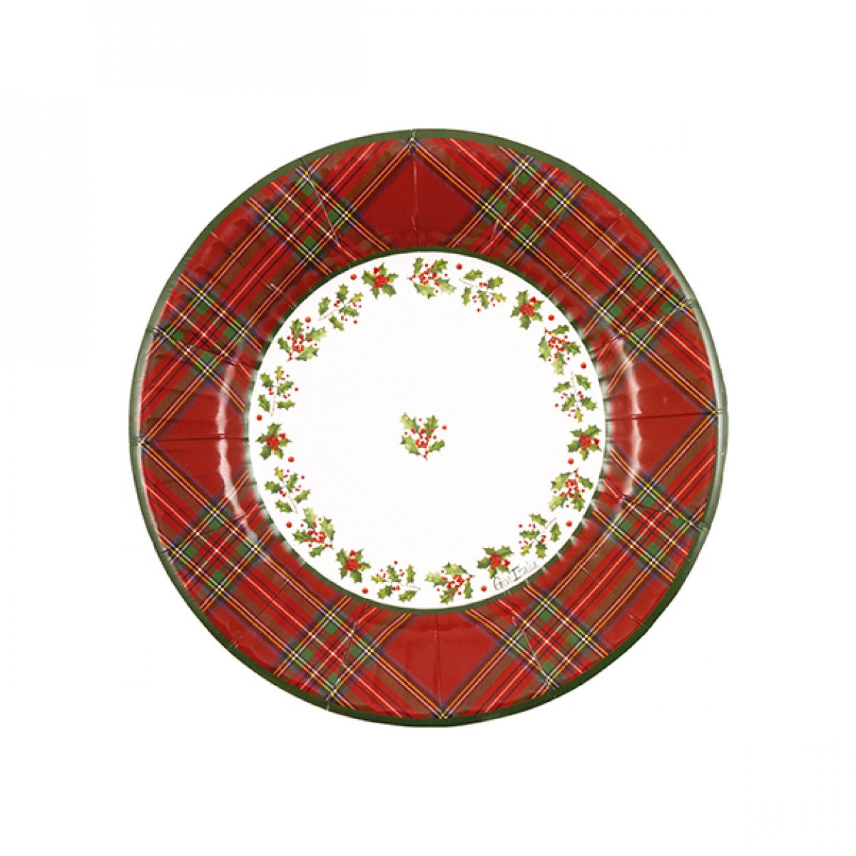 8 PIATTI CARTA NATALE CON FANTASIA SCOZZESE 21 CM 64784