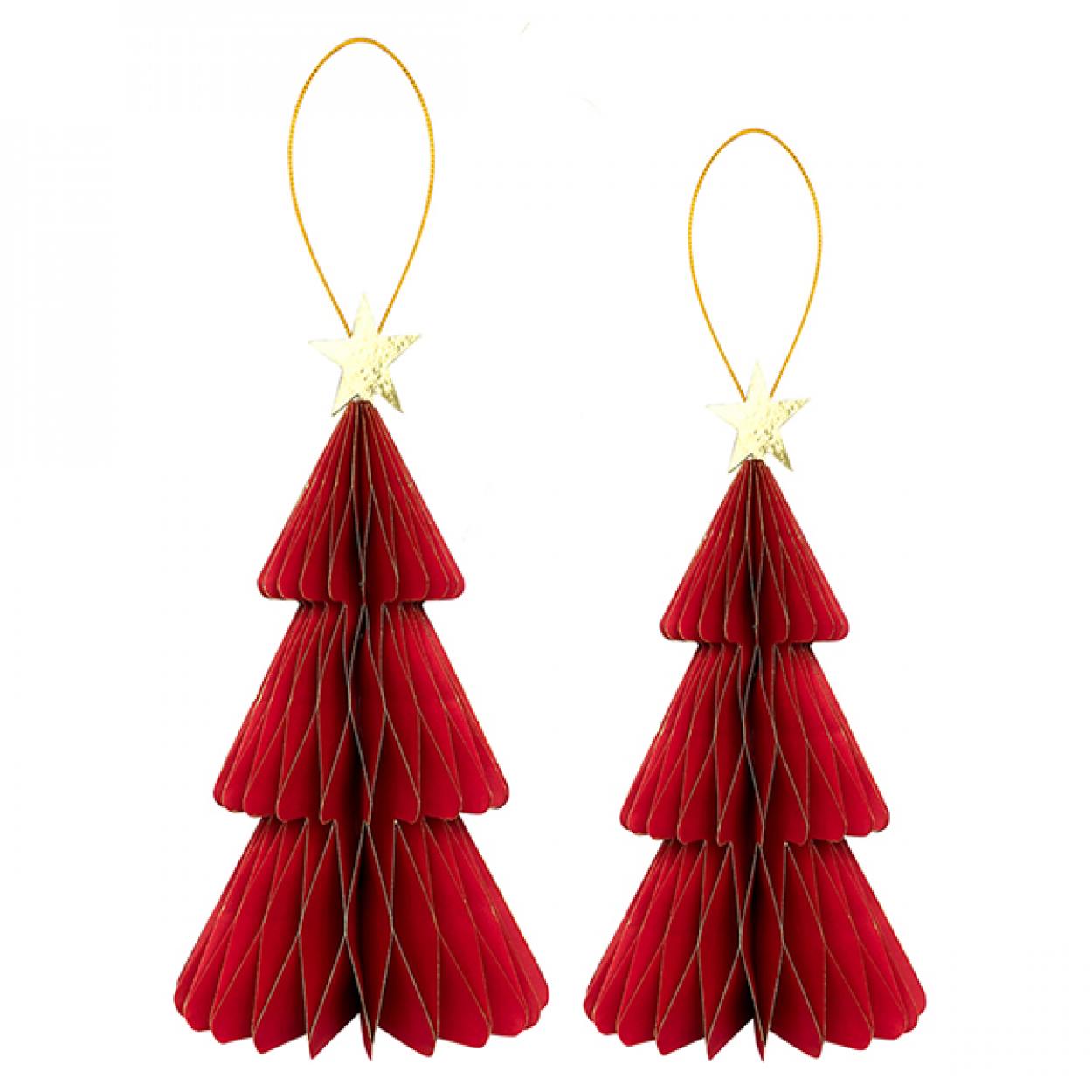 2 DECORAZIONI NATALIZIE ALBERO IN CARTA A NIDO D'APE ROSSO CM20/25 CON STELLA 40832
