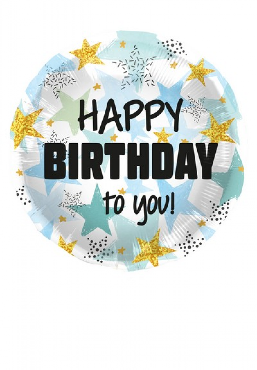 PALLONE FOIL ROTONDO HAPPY BIRTHDAY STELLE BLU E ORO 18" 5FL67910
