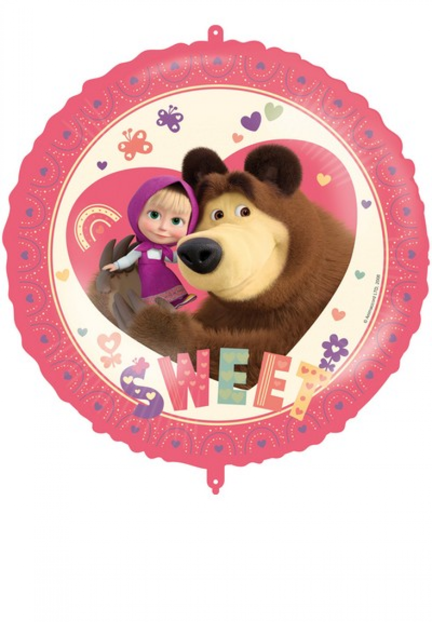 PALLONE FOIL ROTONDO MASHA E ORSO SWEET HEART 18" 5PR97914