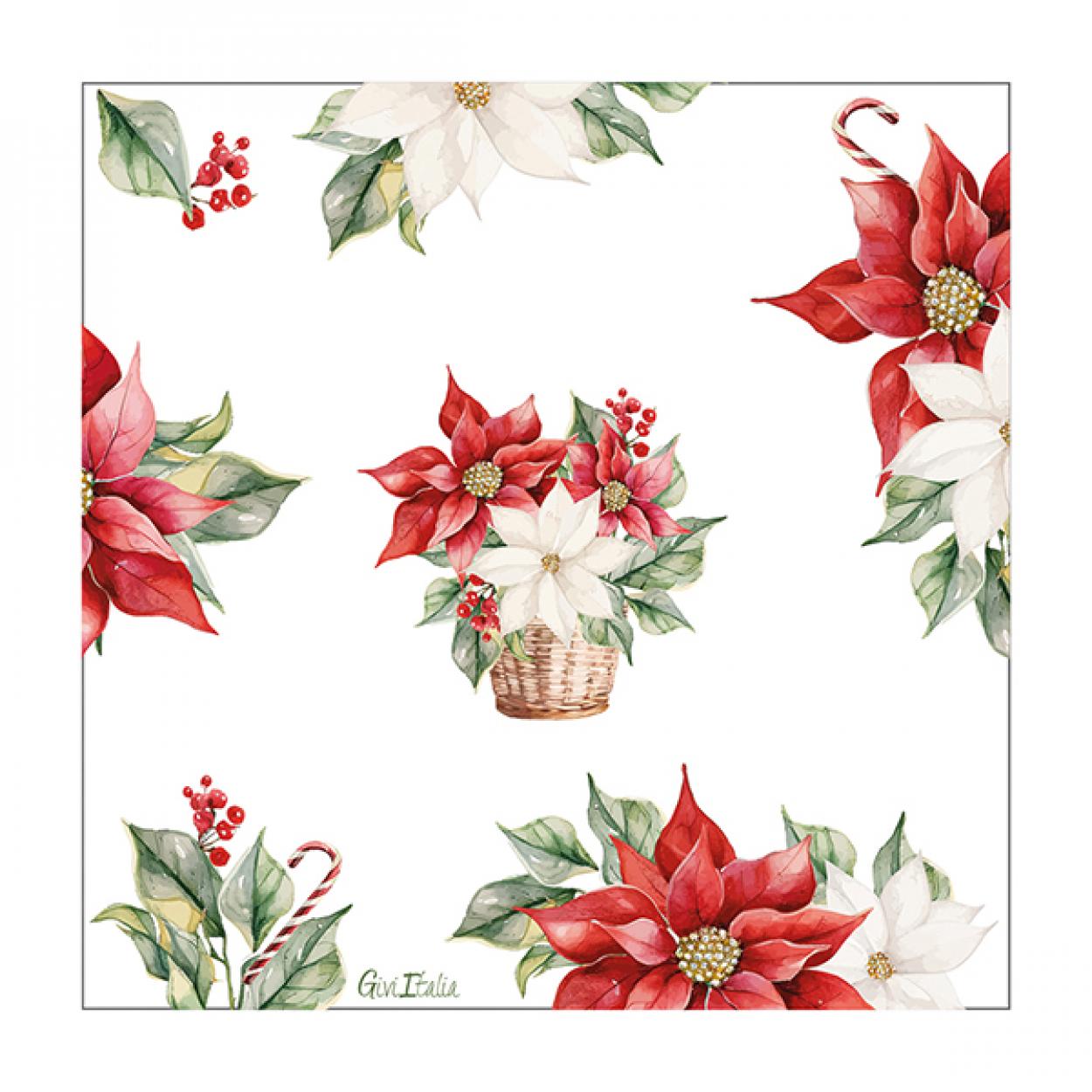 16 TOVAGLIOLI NATALE CON FANTASIA "STELLA DI NATALE" 33X33 CM 64757