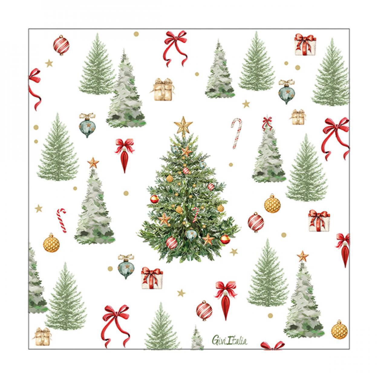 16 TOVAGLIOLI CARTA NATALE CON FANTASIA "CHRISTMAS FOREST" 33X33 CM 64745