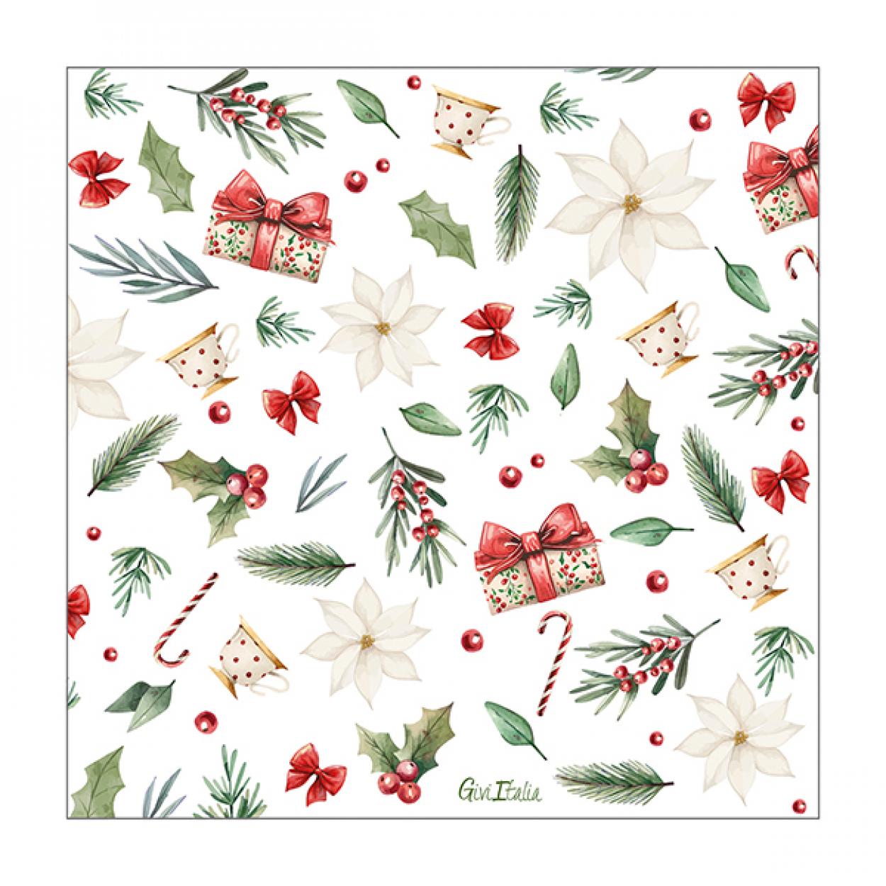16 TOVAGLIOLI NATALE CON FANTASIA "A LITTLE CHRISTMAS" 33X33 CM 64763