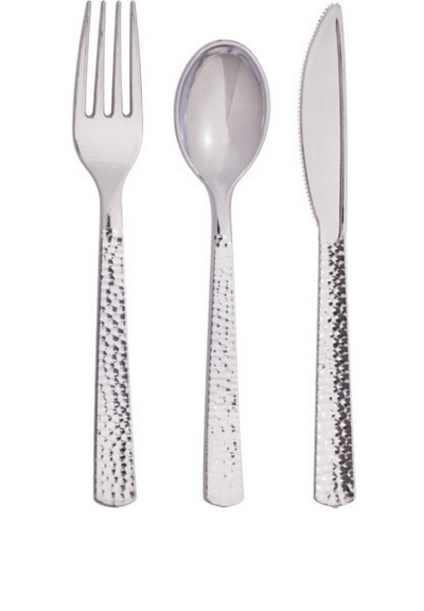 POSATE IN PLASTICA METALLIZZATE ARGENTO HAMMERED – 24 PZ 8C339401