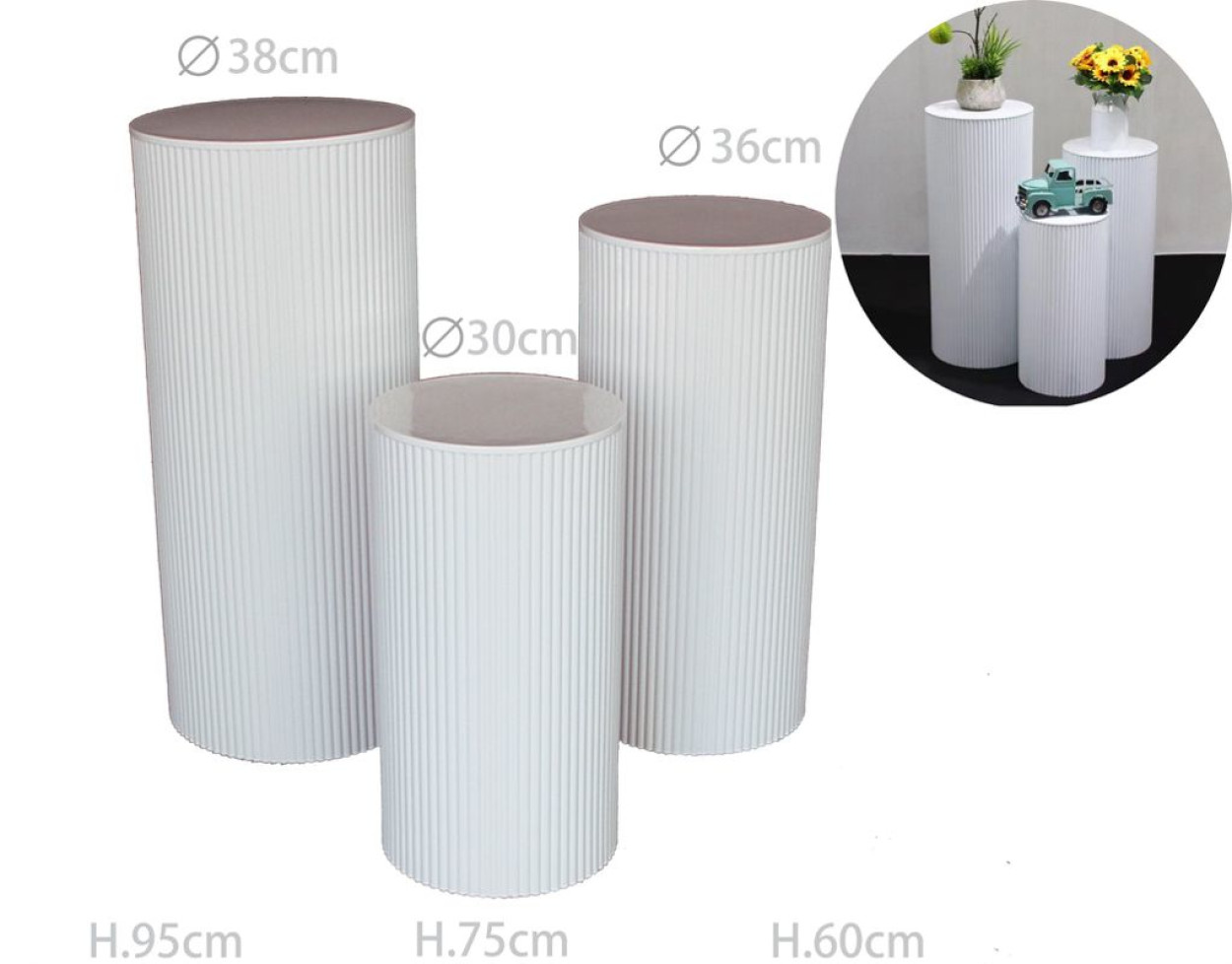 SET 3 ALTAZINE BIANCO METAL ONDULATE 95X38-75X36-60X30 41317