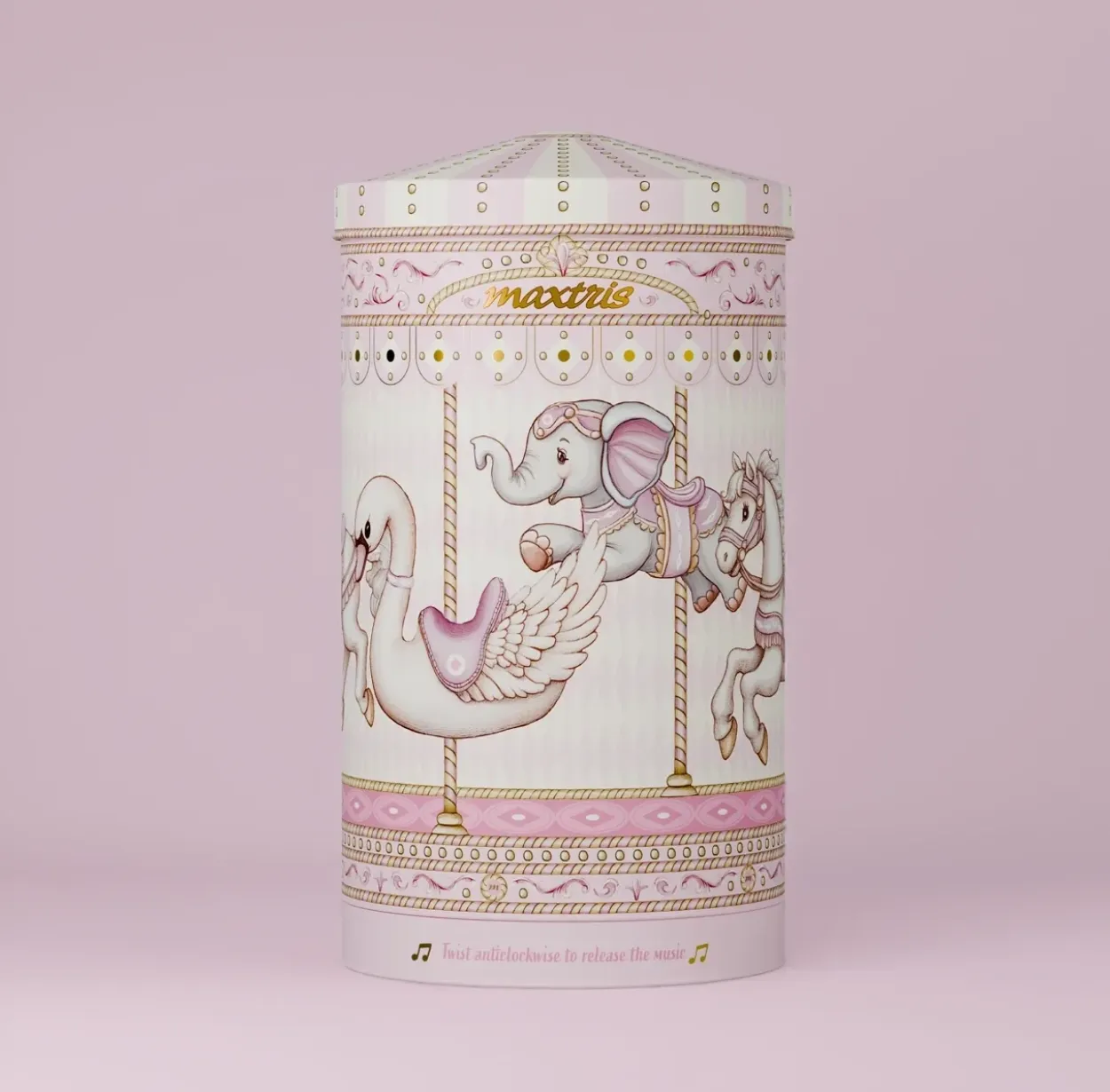 CARILLON CON CONFETTI MAXTRIS BABY IN LATTA ROSA 160GR MAXBABYCARR