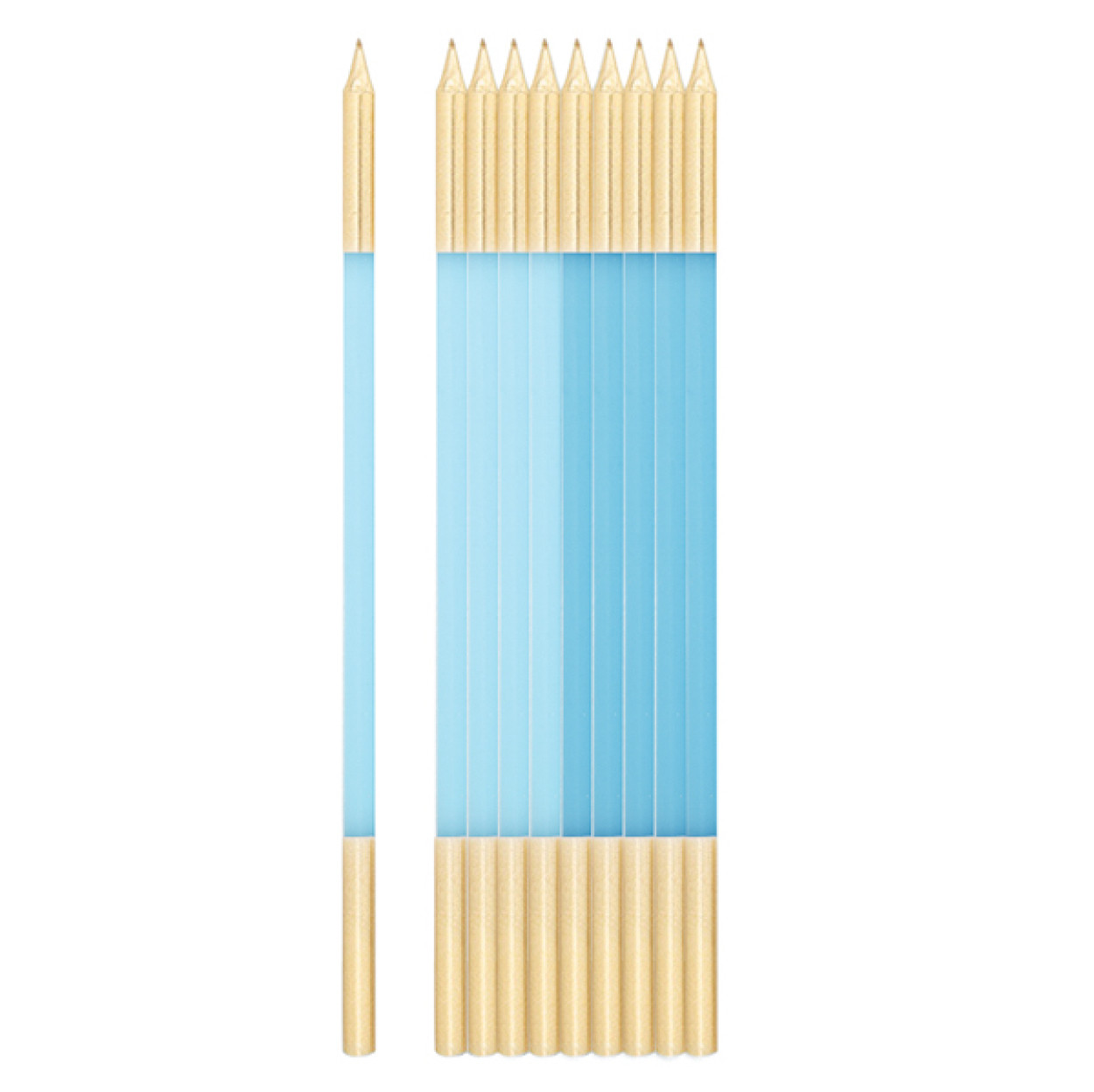 10 CANDELINE TURCHESE AZZURRO E ORO 15.5 CM 50592