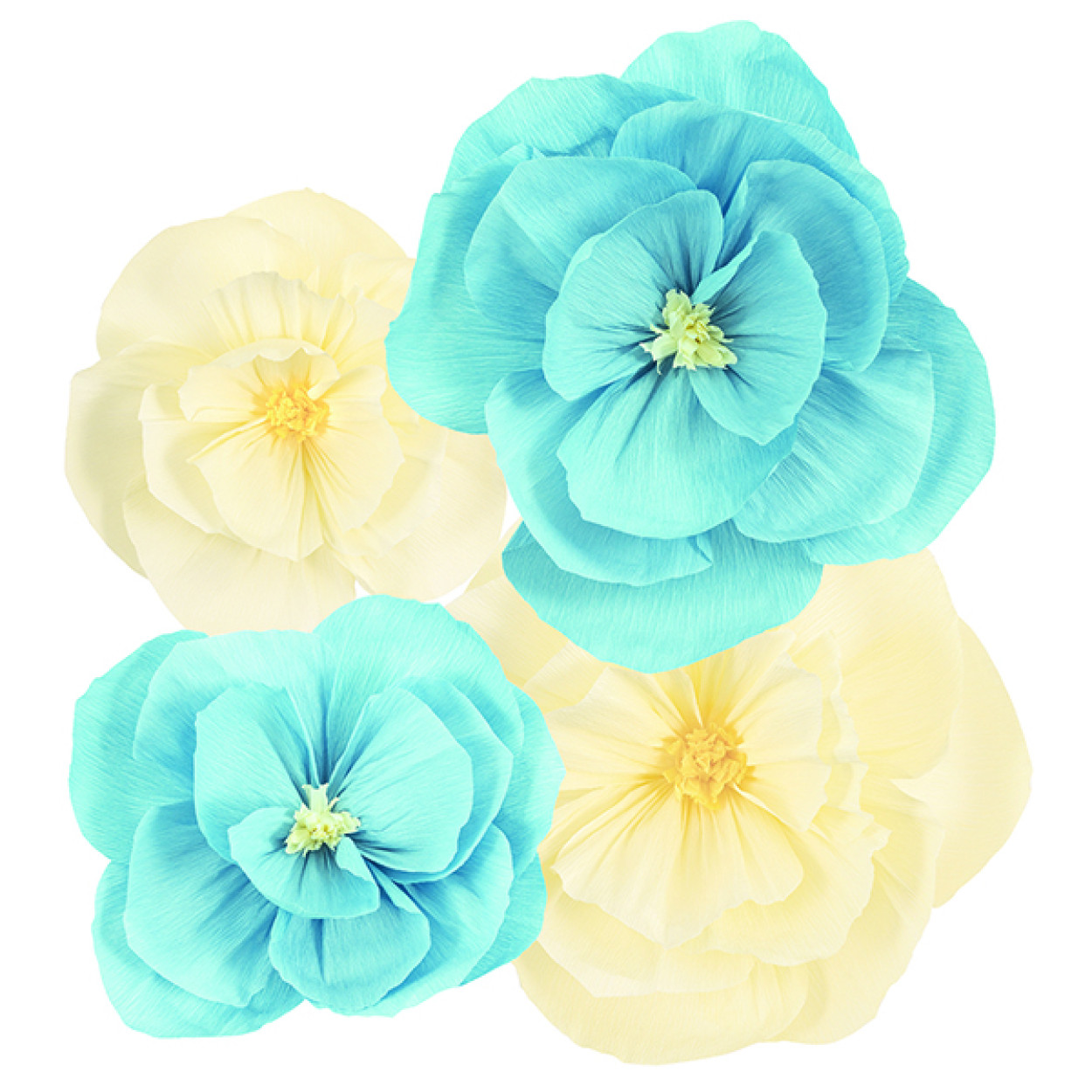 4 FIORI IN CARTA AZZURRO AVORIO 25-35 CM 40755
