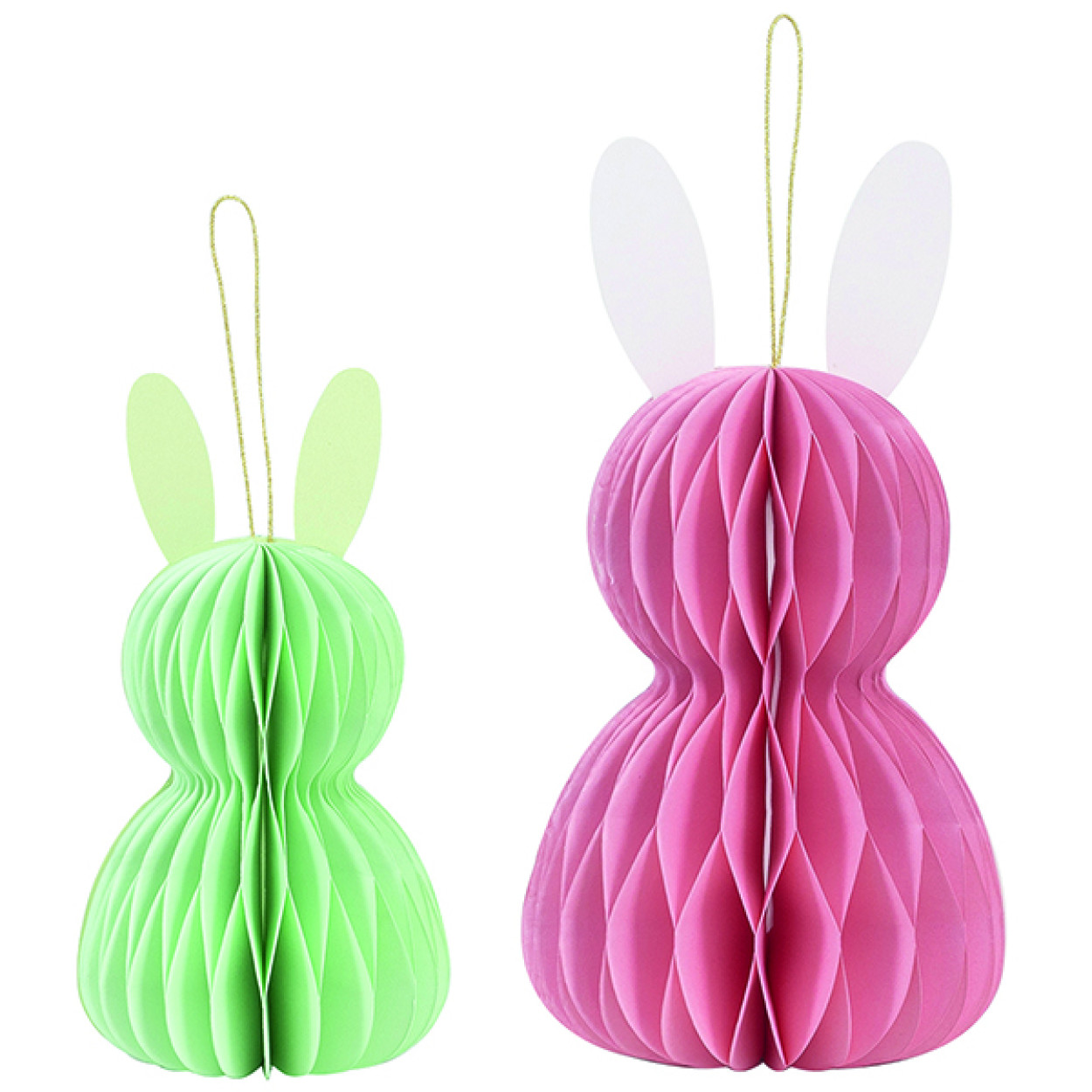 2 CONIGLI IN CARTA VERDE E ROSA 13-18 CM 40718