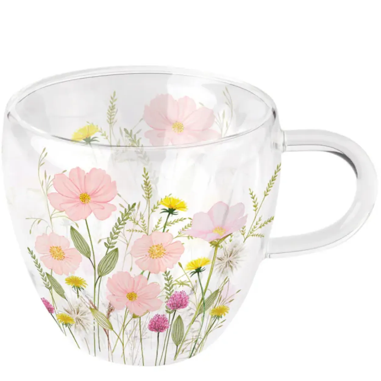 TAZZA IN VETRO DOPPIA CAMERA PASTEL FLOWERS PINK 14420345
