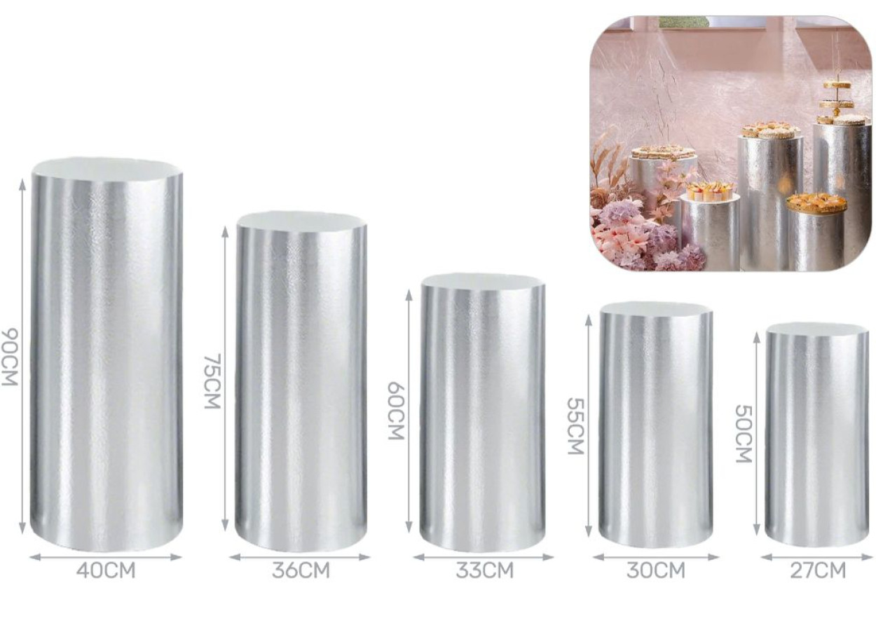5 CILINDRI IN METALLO ARGENTO H90-75-60-55-50 X 40-36-33-30-27 41753