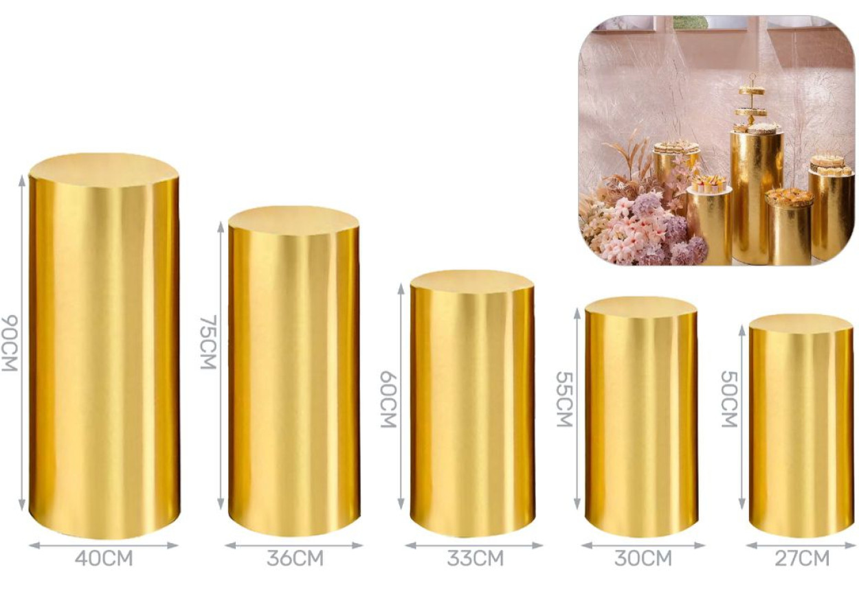 5 CILINDRI IN METALLO ORO H90-75-60-55-50 X 40-36-33-30-27 41752