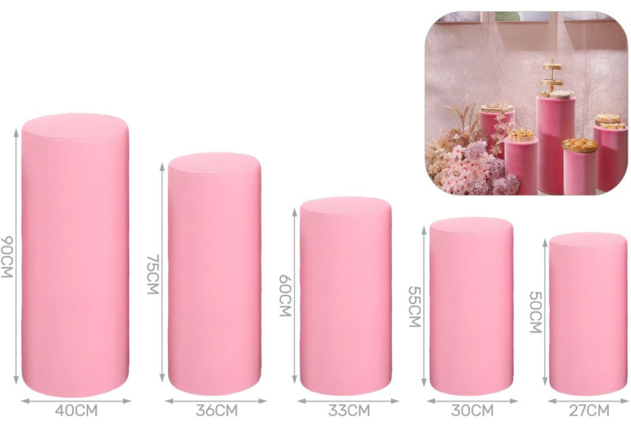 5 CILINDRI IN METALLO ROSA H90-75-60-55-50 X 40-36-33-30-27 41750