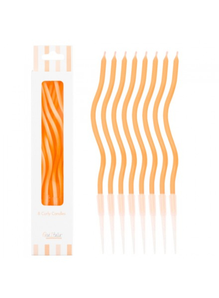 8 CANDELINE CURLY ARANCIO CON SOSTEGNO 12.5 CM 53161