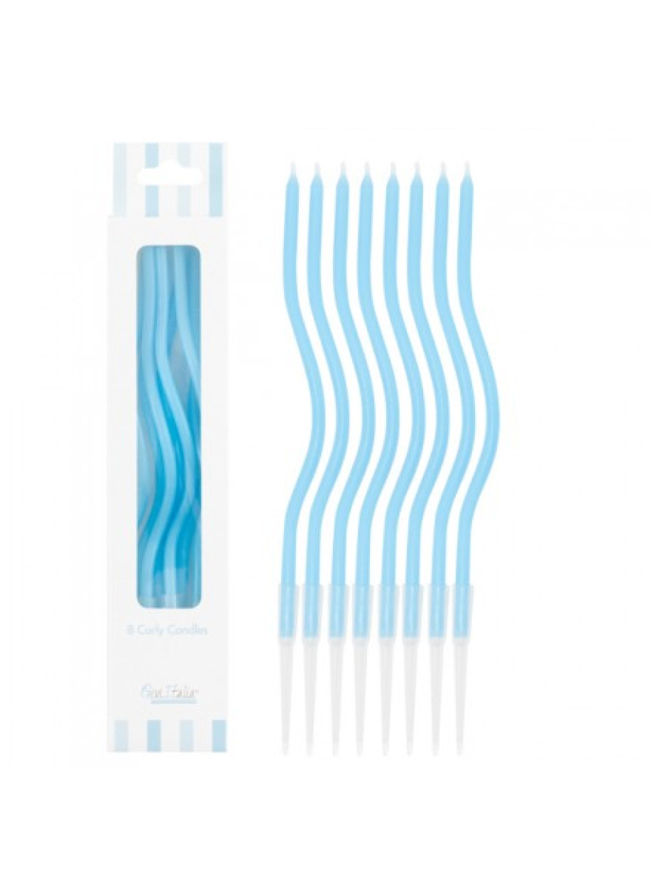 8 CANDELINE CURLY AZZURRA CON SOSTEGNO 12.5 CM 53153