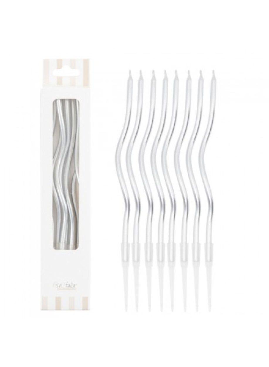 8 CANDELINE CURLY ARGENTO CON SOSTEGNO 12.5 CM 53165