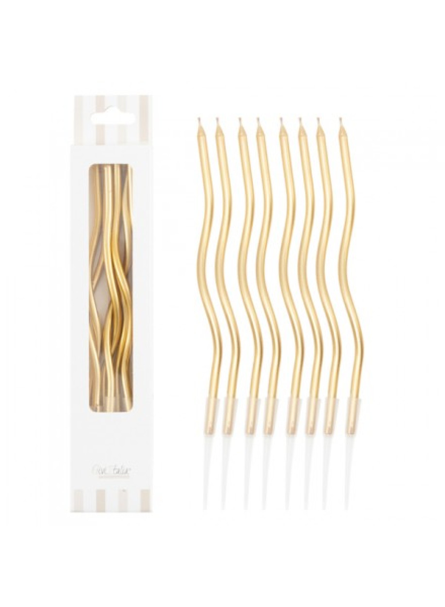 8 CANDELINE CURLY ORO CON SOSTEGNO 12.5 CM 53164