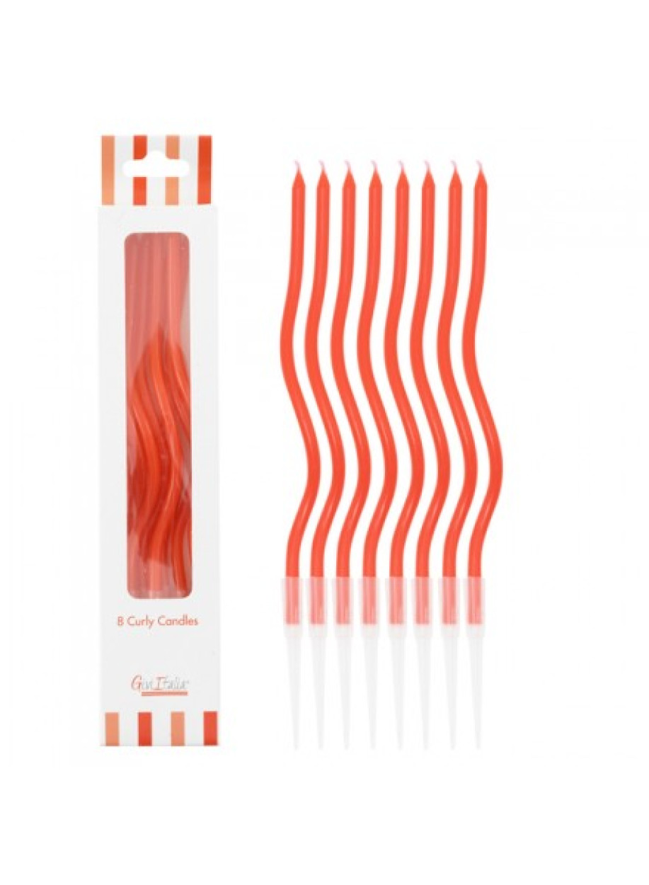 8 CANDELINE CURLY ROSSO CON SOSTEGNO 12.5 CM 53156