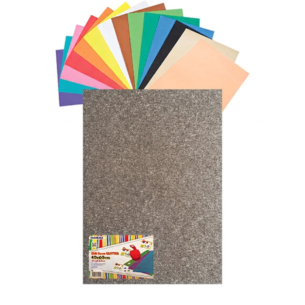 GOMMA EVA 60X40X2 GLITTER ARGENTO 23NIK156