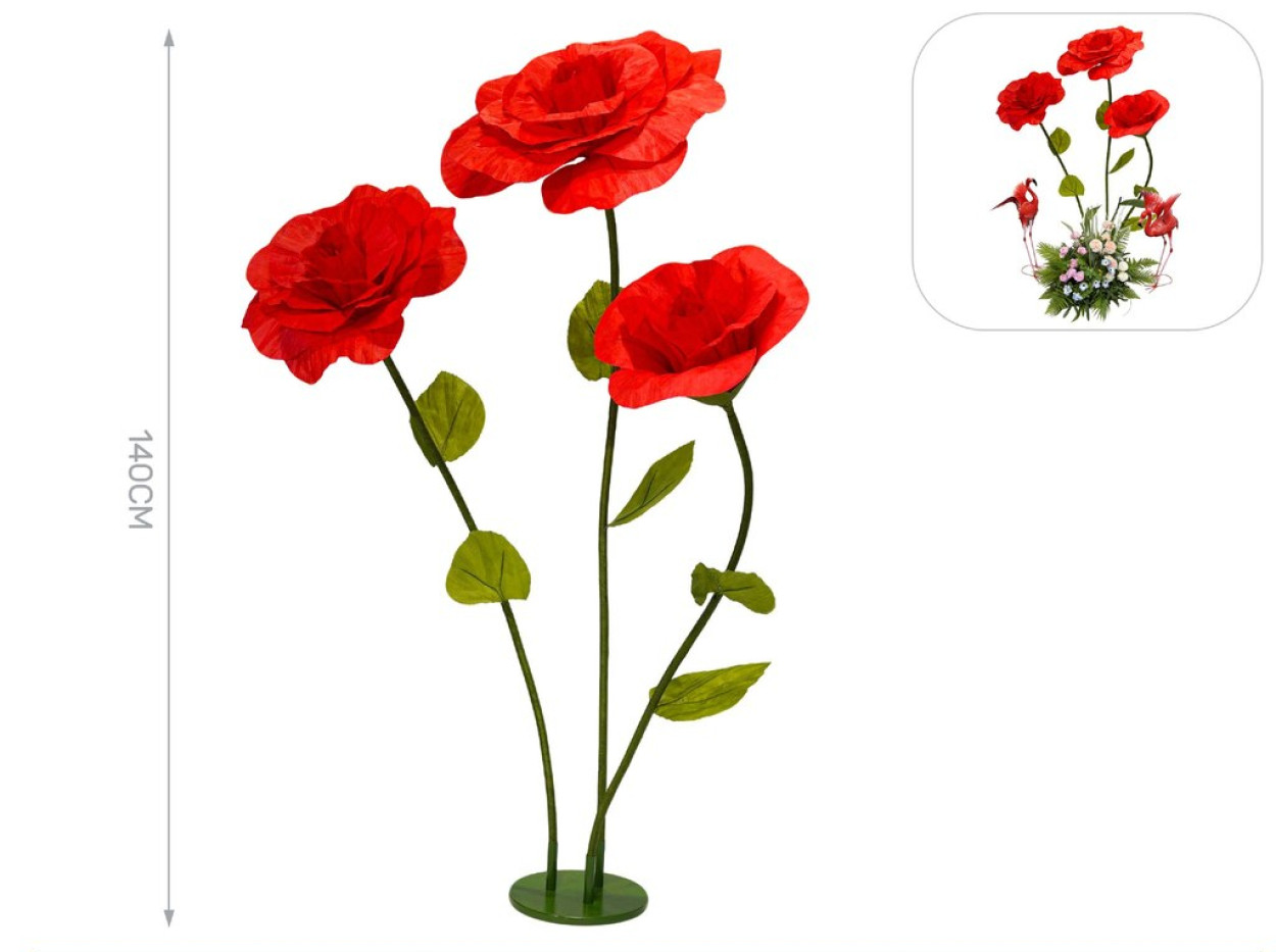 3 FIORI ROSA ROSSA H100-120-140 CM20-40-50 41806