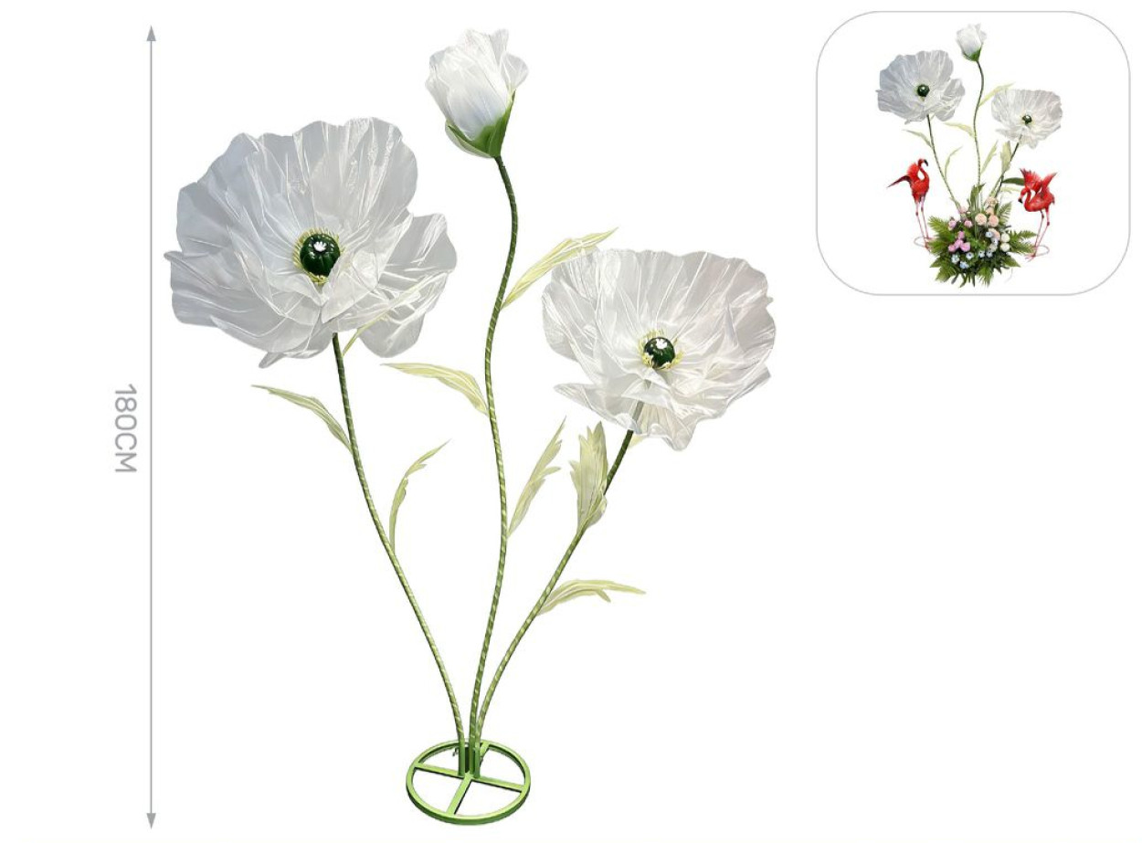 3 FIORI BIANCHI IN TULLE E METALLO H140-160-180 CM30-60-80 41766