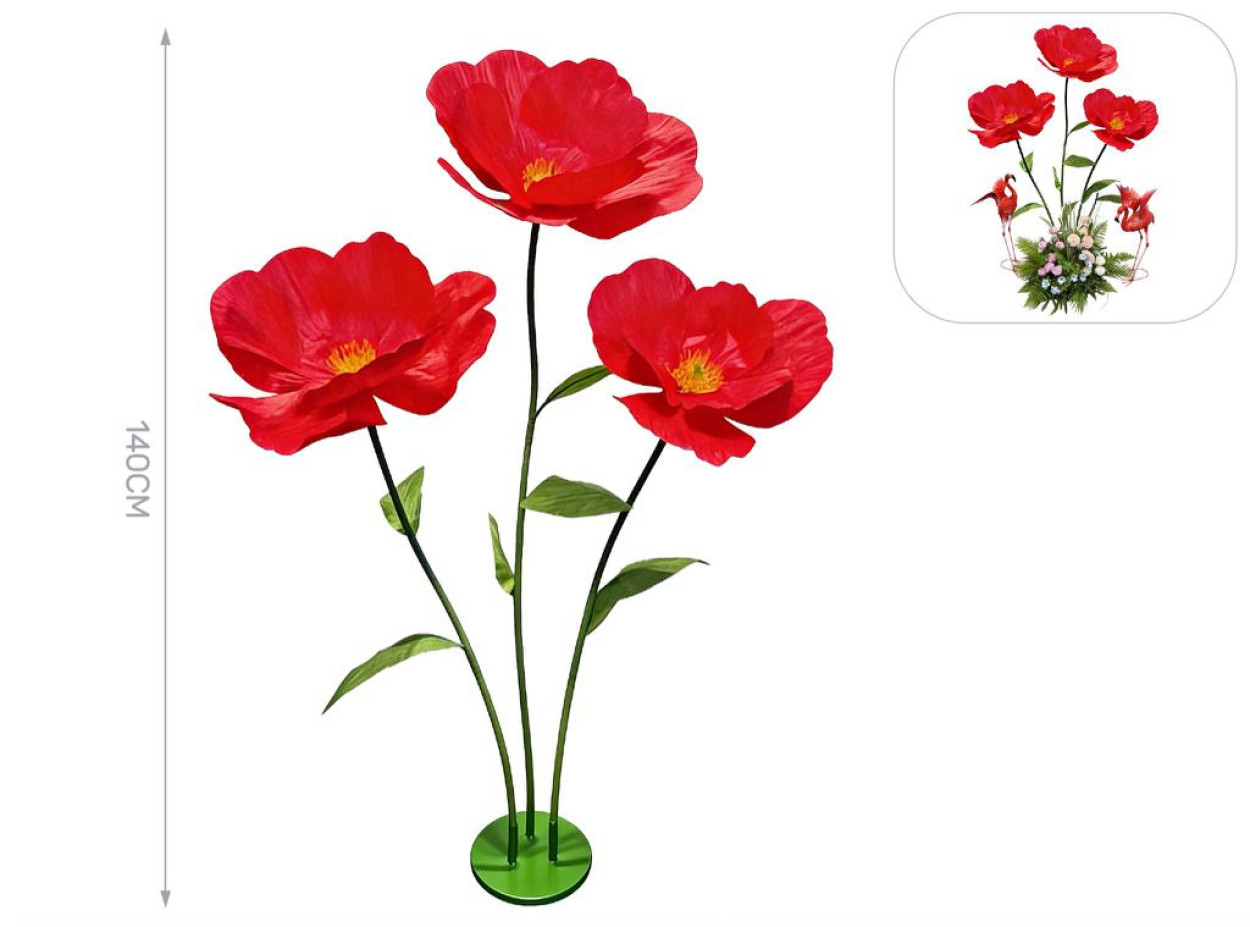 3 FIORI ROSSI IN CARTA E METALLO H100-120-140 CM40-60 41758