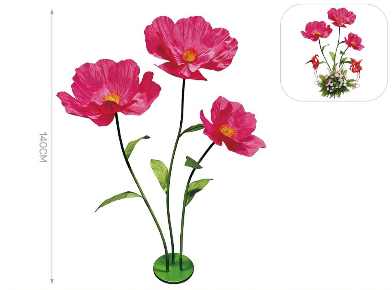 3 FIORI FUCSIA IN CARTA E METALLO H100-120-140 CM40-60 41755
