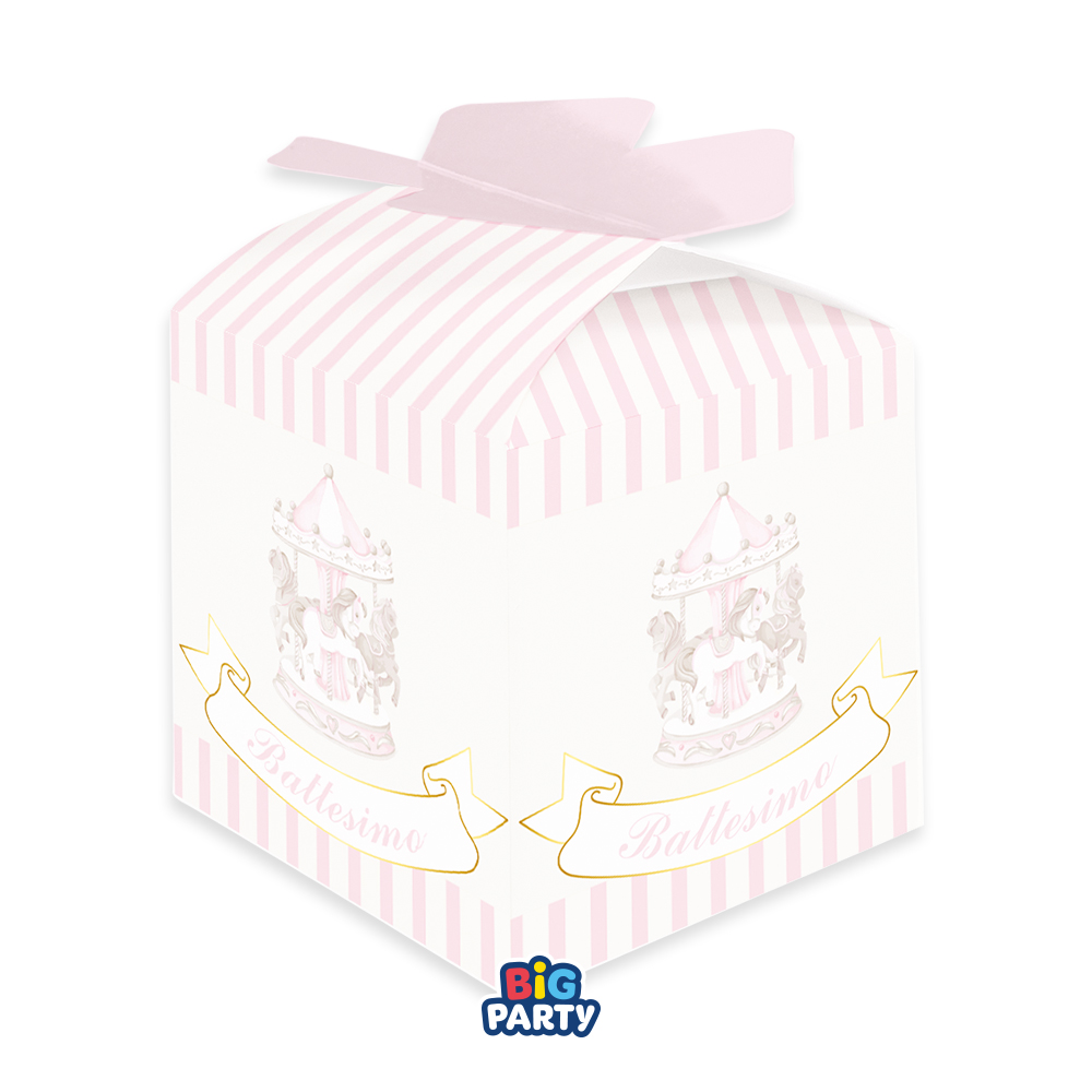 10 SCATOLE CUBETTO FIOCCO BATTESIMO CARILLON ROSA 77162
