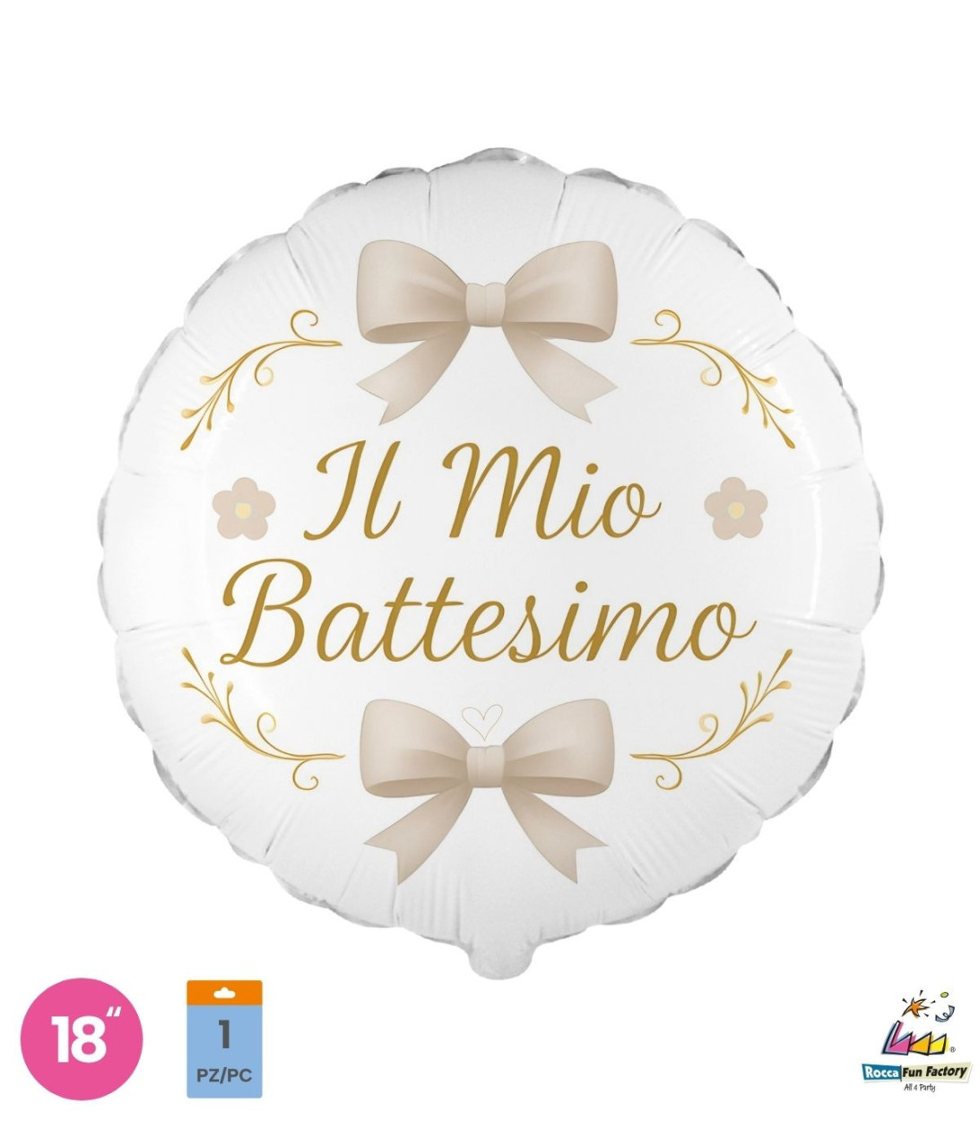 PALLONE FOIL 18" TONDO BIANCO BATTESIMO FIOCCO SABBIA PAL2131