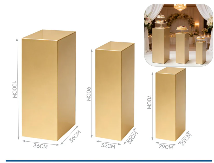 SET 3 ALZATINE QUADRATE IN METALLO ORO 70X23 90X32 100X36 41809