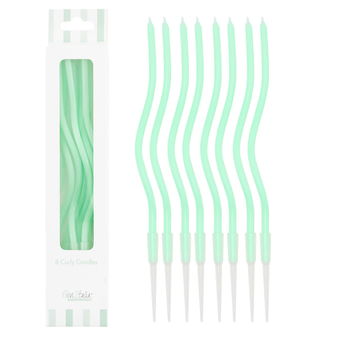 8 CANDELINE CURLY MENTA CON SOSTEGNO 12.5 CM 53160