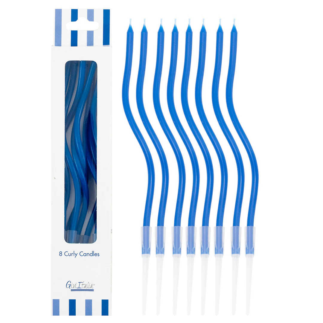 8 CANDELINE CURLY BLU CON SOSTEGNO 12.5 CM 53158